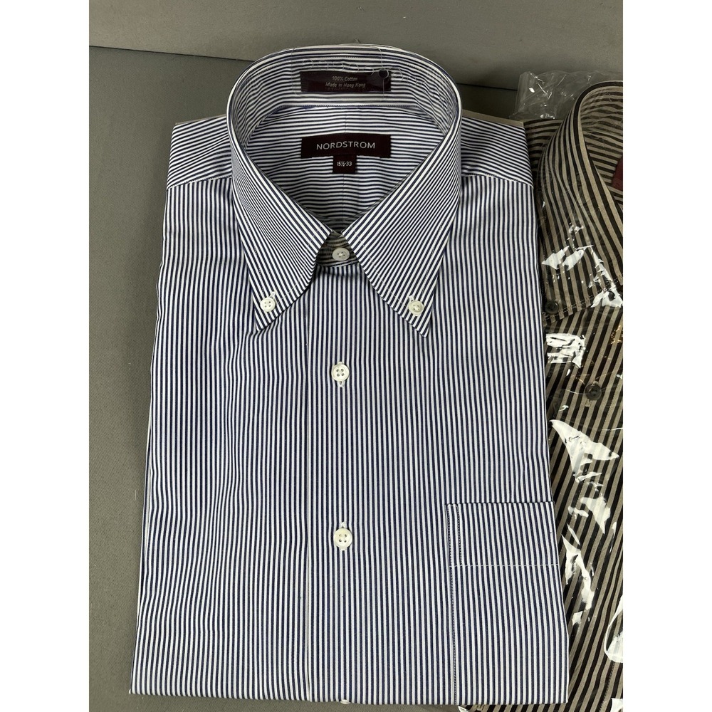 Nordstrom Dress Shirt Men's 15.5-33" Striped Button Down Collar Pocket -Lot of 2 - Picture 2 of 10